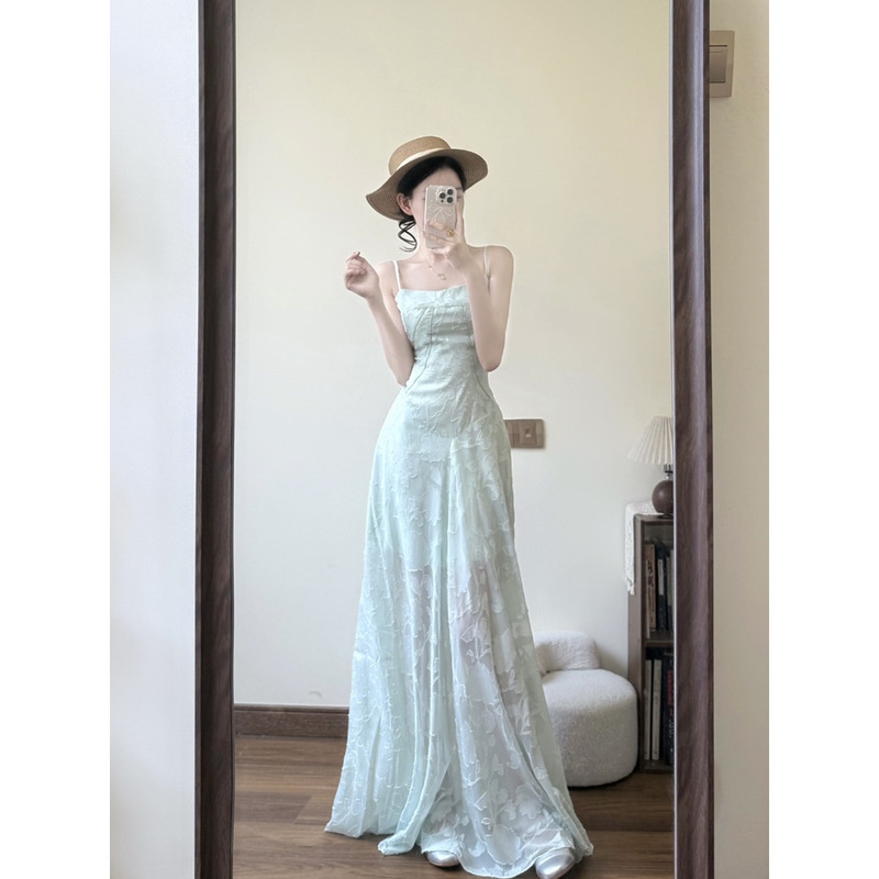 Beautiful Island Dress Dopamine Dress Summer Green Color Flattering Spaghetti Strap Dress Long A-Line Dress for Seaside Vacation Beautiful Island Dress Dopamine Dress Summer Green Color Flattering Spaghetti Strap Dress Long A-Line Dress for Seaside Vacation