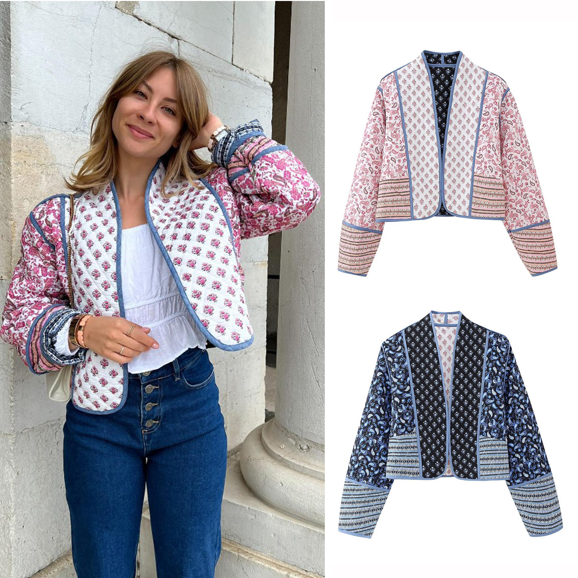 Women's Reversible Printed Jacket Lightweight Autumn Cotton Coat_voghion.com