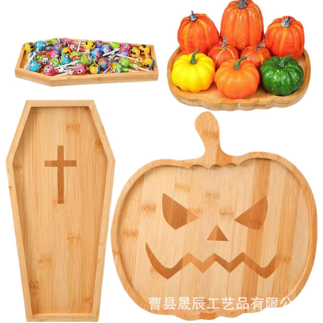 Bandeja de calabaza divertida de madera, decoración de fiestas navideñas, bandeja de frutas de pastelería, bandeja de desayuno de madera maciza para el hogar