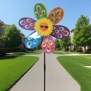 Fast Rotating 36cm Wooden Pole Sunflower Windmill Peacock Sequin Decoration Scenery Attraction Event Ground Insert