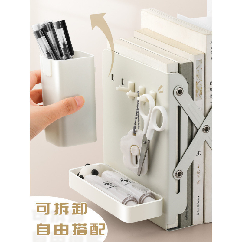 Libro, libro, soporte de libro, bolígrafo de libro, estante de almacenamiento fijo, estante de libro con superficie de escritorio, espesación y metal de libro telescópico