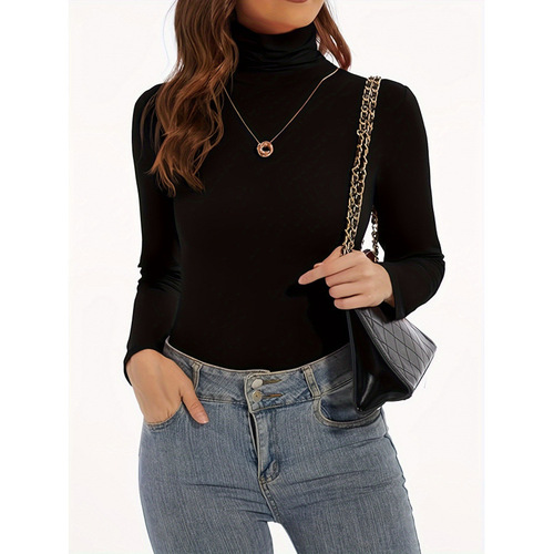 Long Sleeve Turtleneck Top Soft Stretchy Fleece