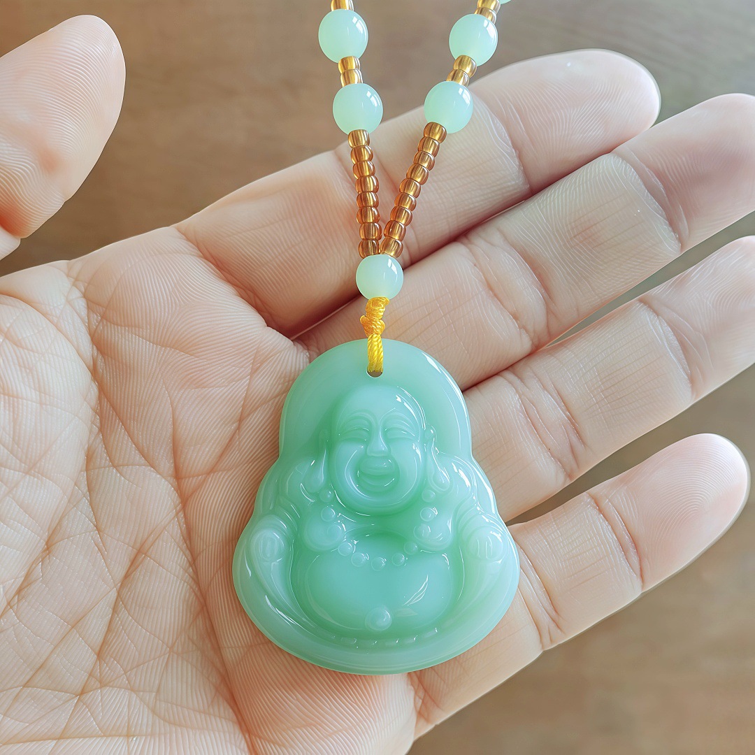 라이트 그린 부처님 골드 스페이서 비즈 스웨터 체인