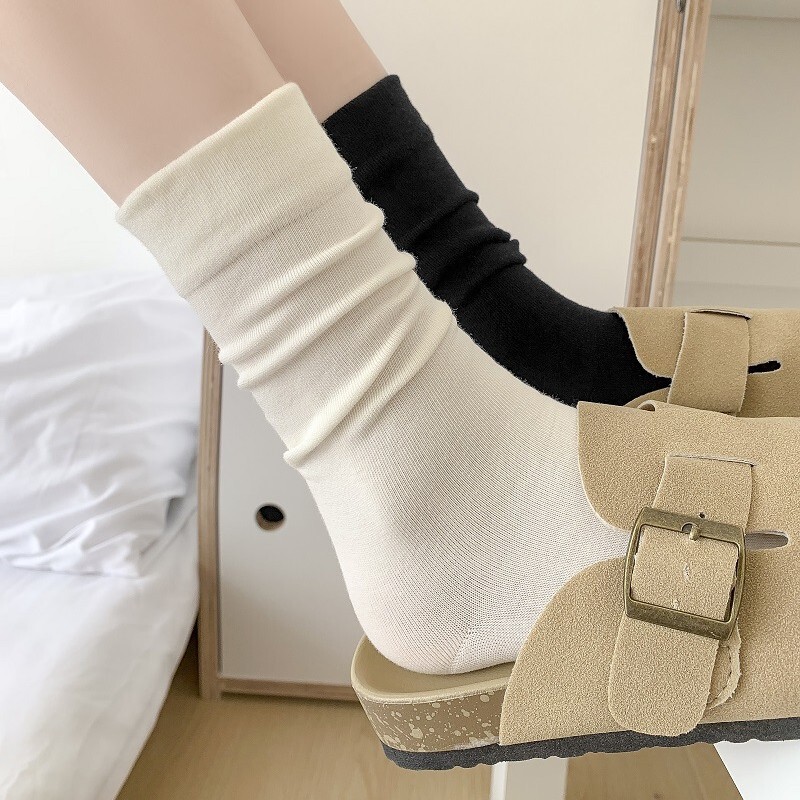 White Socks for Women, Spring and Summer Solid Color Mid-Calf Socks, Trendy Loose Mouth Maternity Socks, Japanese Versatile Seamless Slouch Socks