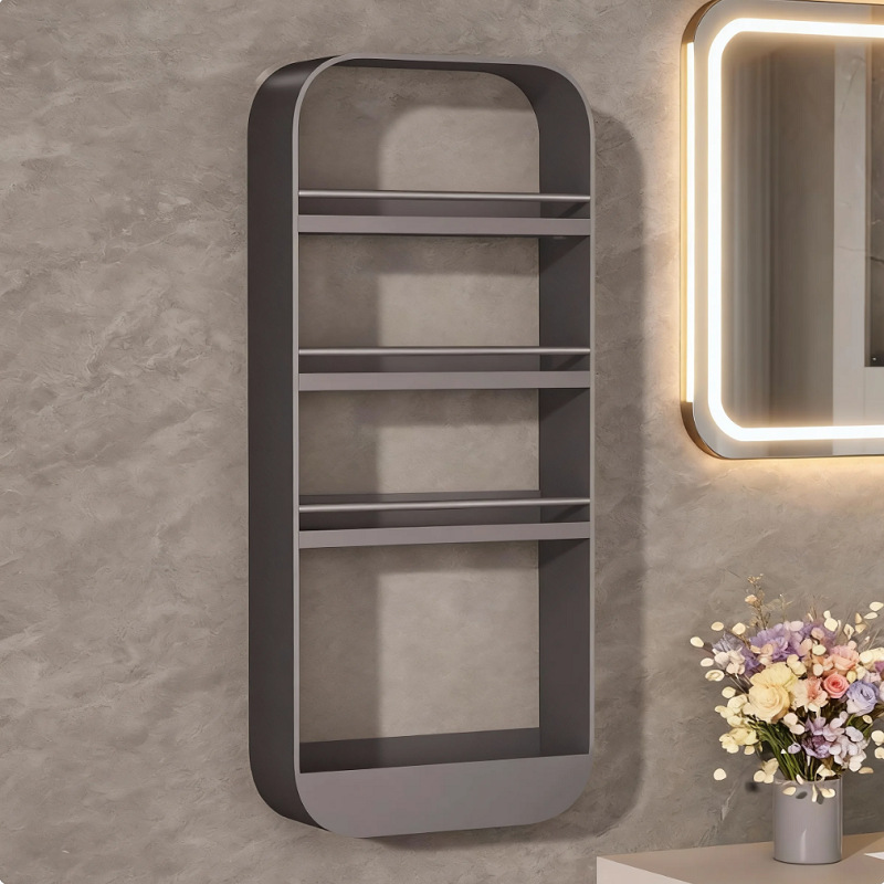 Black Bathroom Wall Storage Rack, No-Drill Toilet Bathroom Storage Cabinet, Bathroom Storage Magic Wall-Mounted