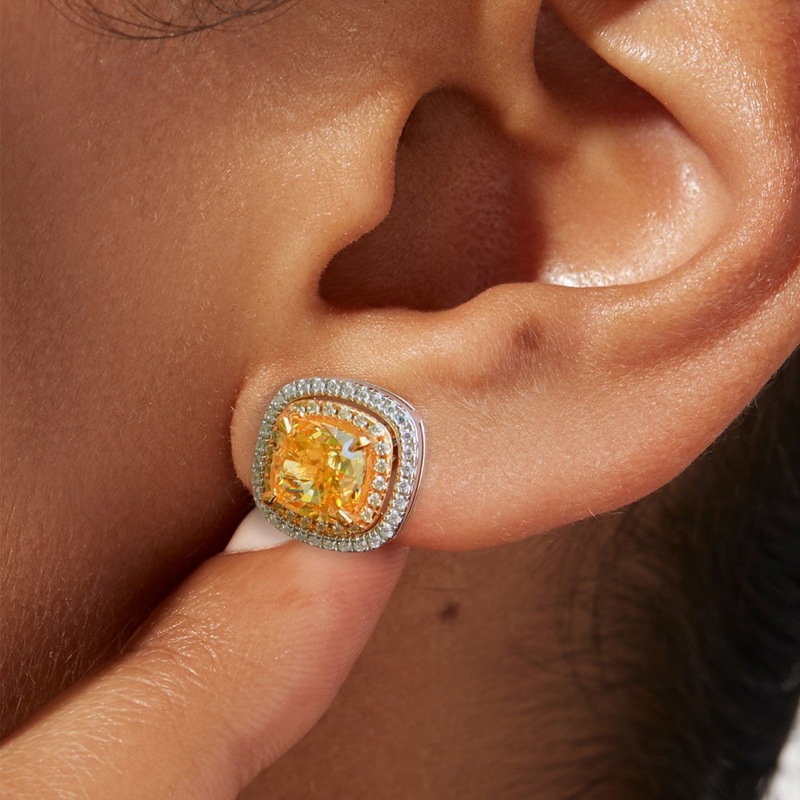 Wilsheng joyería nueva American Stud pendientes amarillo diamante S925 plata Rock Candy nicho europeo y americano hip hop moda ins