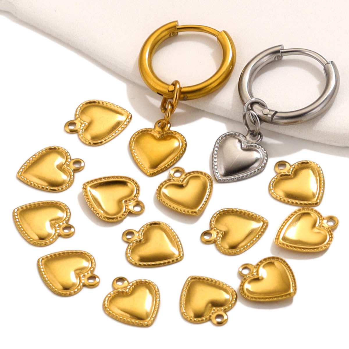 50 Pcs/package Simple Style Heart Shape Stainless Steel Plating Pendant Jewelry Accessories display picture 3