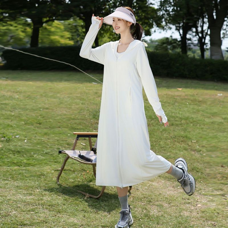 女性のためのロングアイスシルク日焼け止め服 2025 新しい夏の超ロングブラウス抗 UV 屋外全身日焼け止め服|undefined