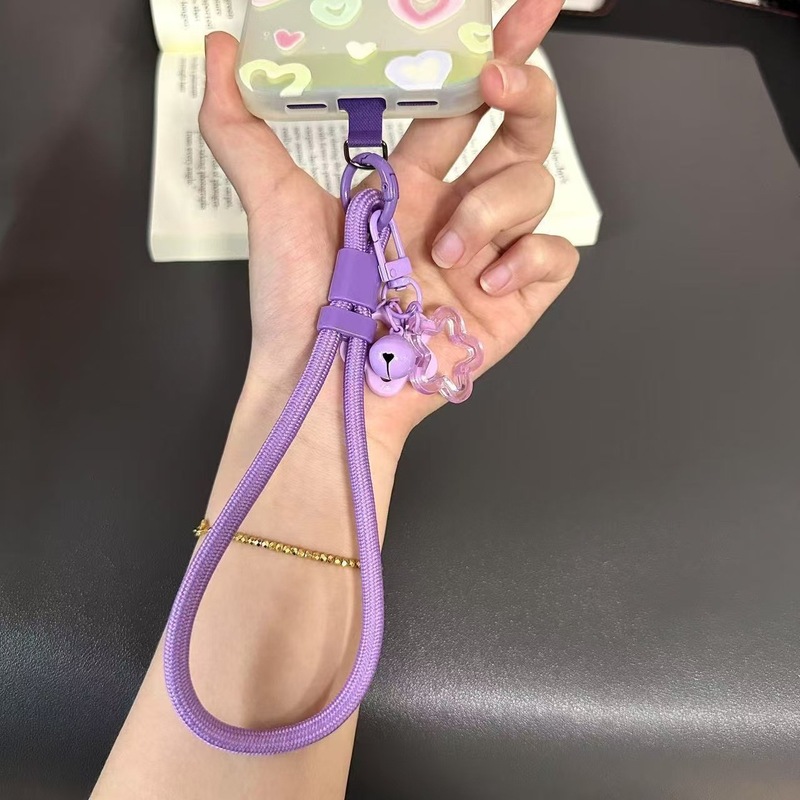 锁扣防丢手机挂绳女手腕短款可调节编织绳铃铛吊坠挂件手绳链带子|undefined