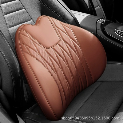 Cushion, Leather Driving Set, Headrest - cayenne-orange-lumbar-support-included-genuine-leather-style-c-quilted-upgrade-3d-full-support