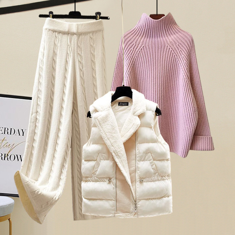 Women's Clothing style age reducing suit for women, lazy style sweater, wide leg pants, vest jacket, new style, street style three piece suit_voghion.com