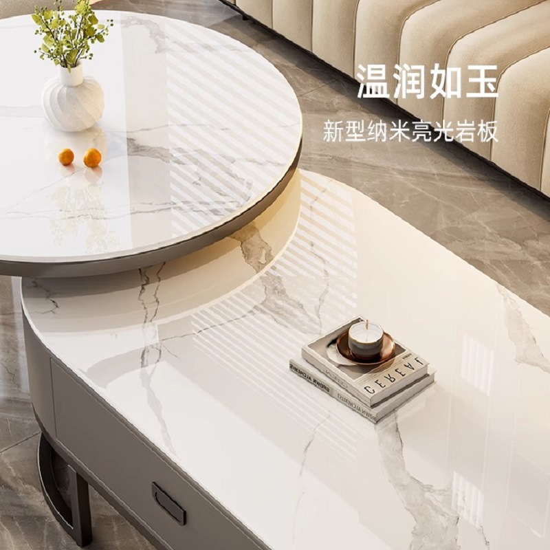 Mesa de centro de pizarra personalizada para sala de estar, lujosa, moderna, sencilla, ovalada, popular, para apartamento pequeño, 2025
