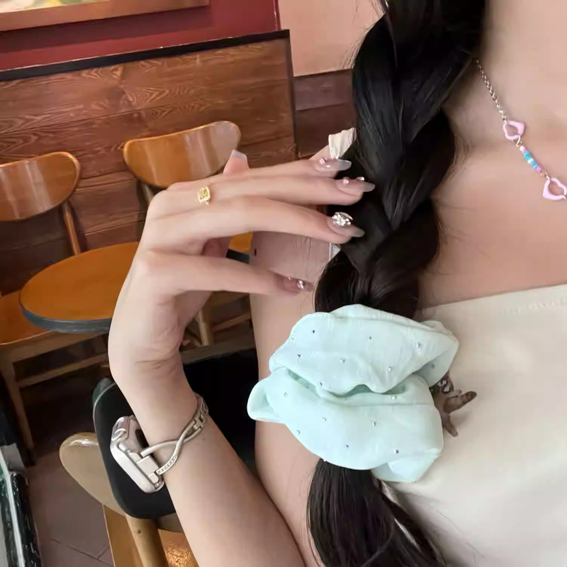 薄荷曼波绿烫钻大肠发圈女夏天侧马尾肥肠头绳韩系温柔满天星发饰|undefined