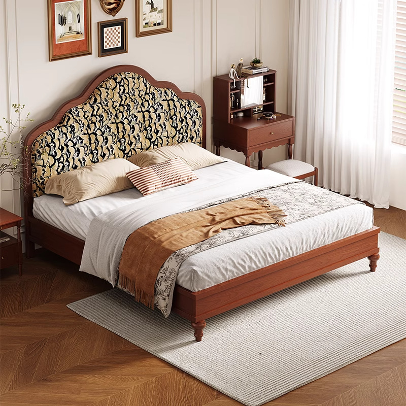 Danvance cama francesa retro nubes de cama marco de cama de paquete blando dormitorio casero doble cama de madera de cera blanca cama de madera maciza