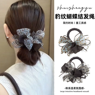 丸子头发圈高弹力女豹纹高级2026扎头发皮筋新款蝴蝶结发绳头绳感