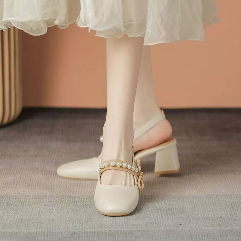Босоножки с жемчужным бантом, новинка весны 2025 года, женские юбки, французские вечерние туфли на высоком каблуке для женщин