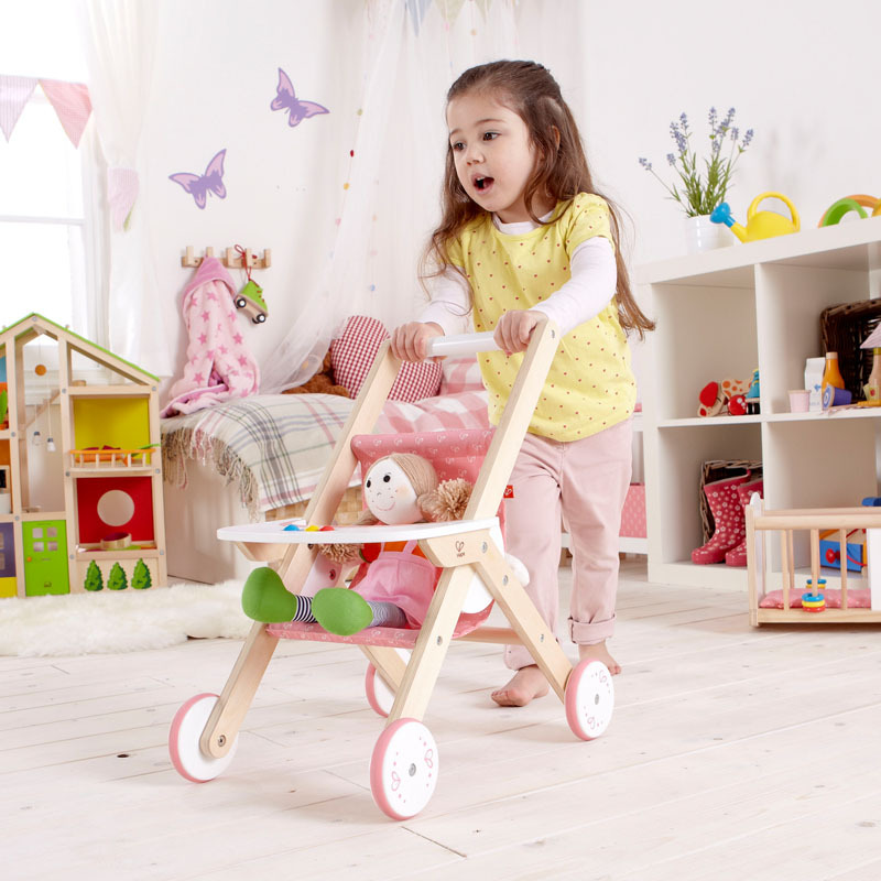 跨境Hape娃娃推车儿童仿真过家家玩具早教益智男孩女孩礼物3岁+