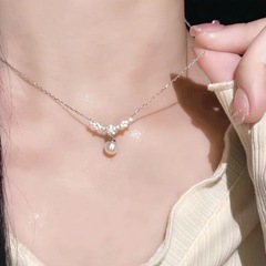 春桜 S925 シルバーフラワージルコンパールネックレスフェミニンハイエンド鎖骨チェーンニッチデザインネックレス