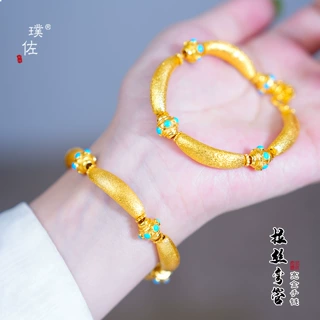 直播同款沙金拉丝月牙弯管手链新中式国风轻奢高级感月半弯手串女