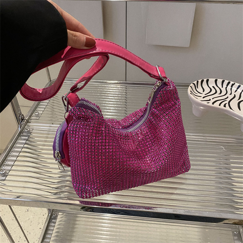 2023 primavera y verano nuevo bolso de hombro de estilo occidental elegante simple bolso de mujer de moda de diamantes de imitación de este año