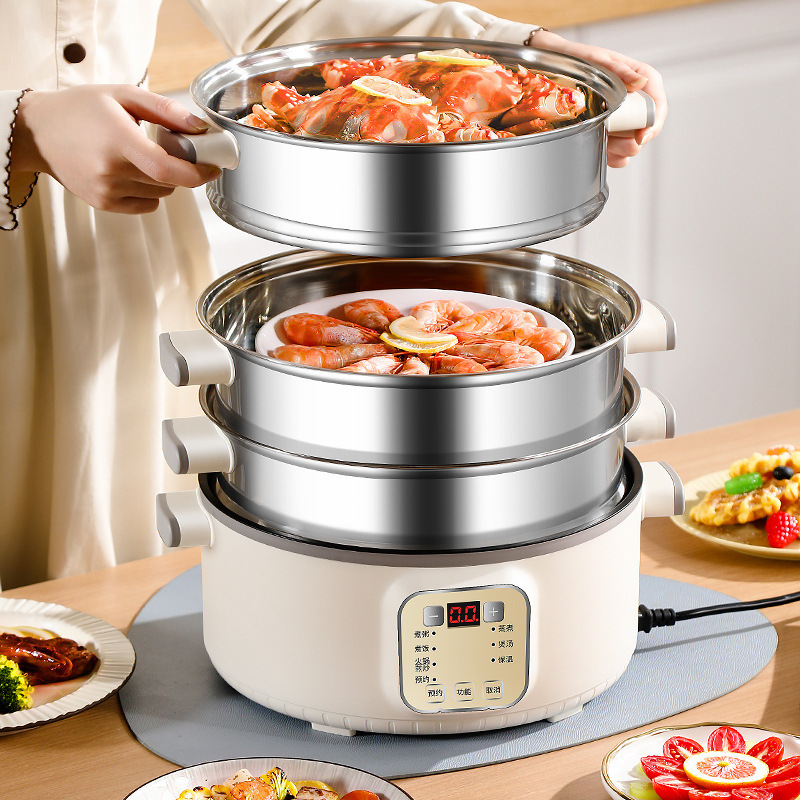 Electric Steamer Household Multi-Layer Dormitory Multi-Functional Three-Layer Breakfast Machine Large Capacity Fully Automatic Steaming Pot Gift Wholesale
