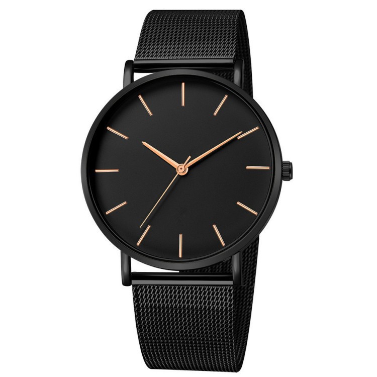 Enkel quartz klocka för män med mesh armband stilren design_voghion.com
