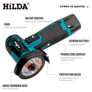 hilda New in stock 12V angle grinder household portable small grinding machine lithium rechargeable electric cutting machine