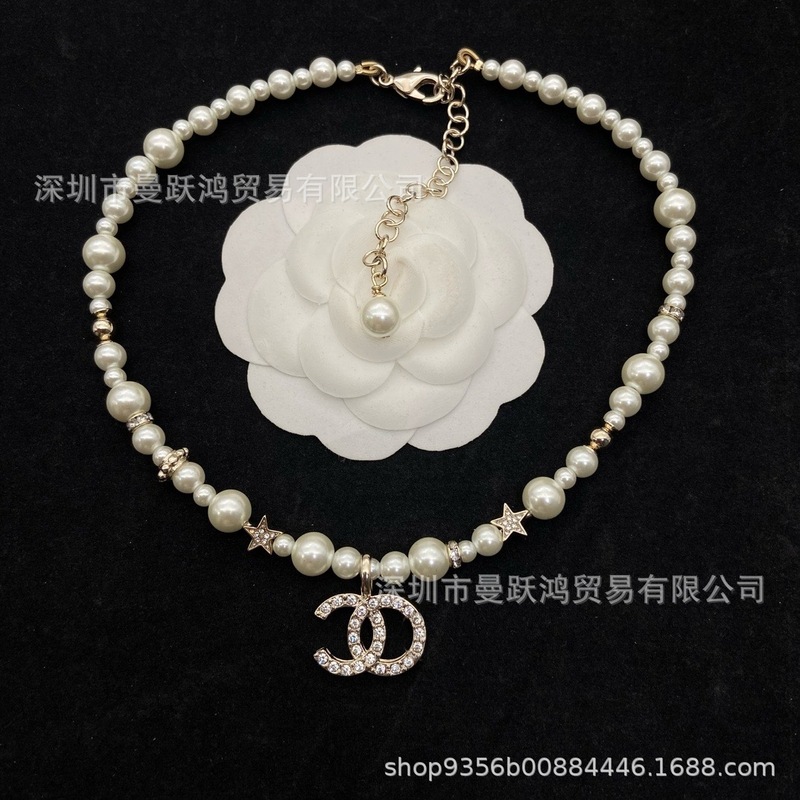 香奶奶家高品质带标双C星星满钻大小珍珠项链女小香风锁骨链批发|undefined