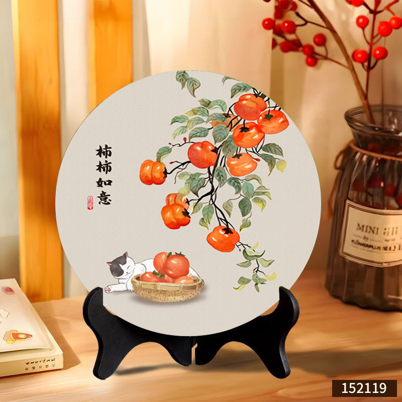 新中式柿柿如意摆件办公室桌面寓意好摆台家用乔迁礼物玄关装饰品