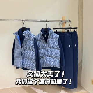 高品质~25秋冬PL小马刺绣加绒卫衣美式复古阔腿长裤蓝格羽绒马甲