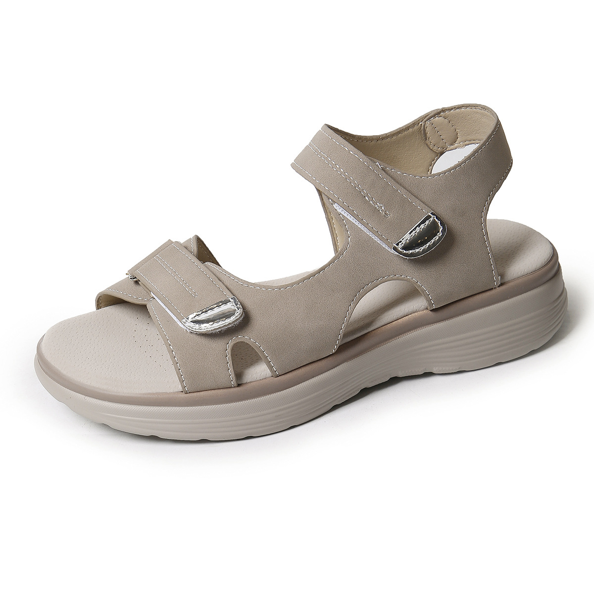 2026 transfronterizo TEMU sandalias casuales de gran tamaño para mujeres de estilo deportivo velcro tipo de una forma transfronterizo confortable sandalias de boca de pez