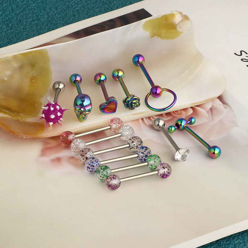 Silver pointed spike labret stud material detail