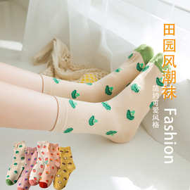 外贸欧美热销水果田园风中筒短筒男女袜子秋冬款诸暨袜业现货批发