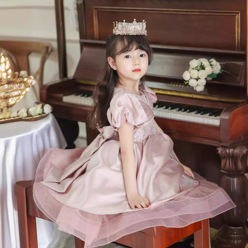 Factory girls' dress with bubble sleeves, sparkling butterfly bows, princess dress, party dress, birthday, wedding, performance, children's dress