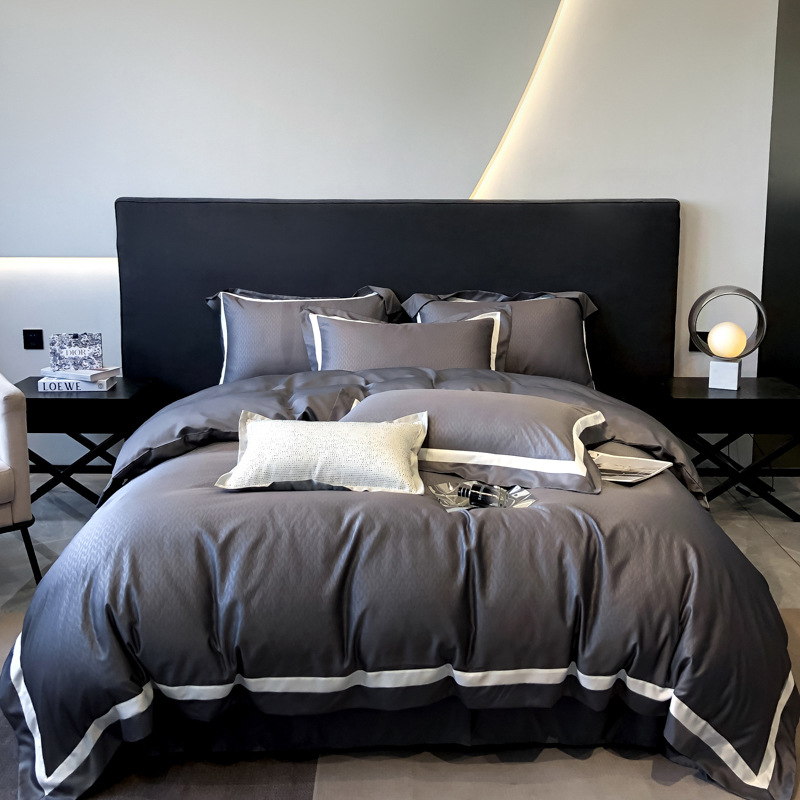 Cross-Border Amazon Light Luxury Satin Embossed Washed Silk Fitted Sheet Taiwan Bed Cover Ice Silk Bed Sheet Four-Piece Set Wholesale