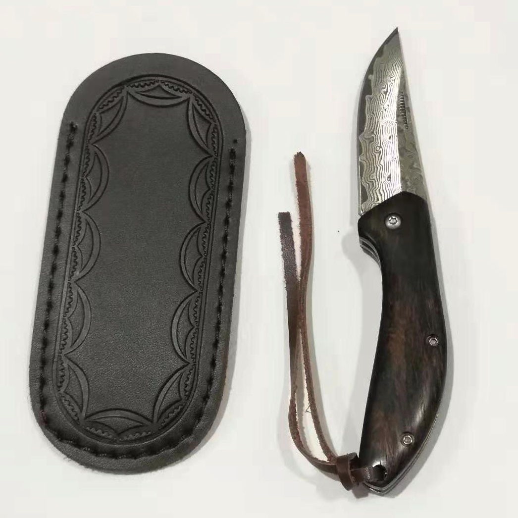 随身大马士革小刀折叠刀水果刀阳江小刀礼品刀无锁带皮套非管制