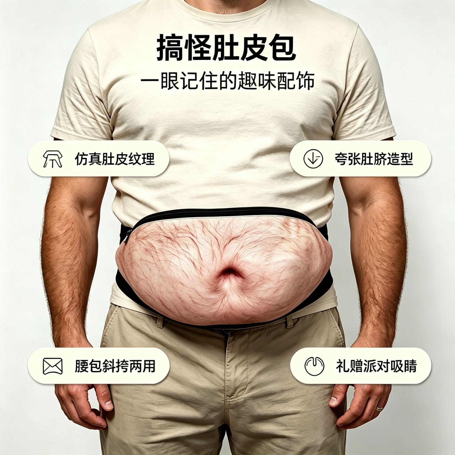 Cross-border best-selling fake belly waist bag, anti-harassment design, creative and humorous, perfect for outdoor cycling and sports