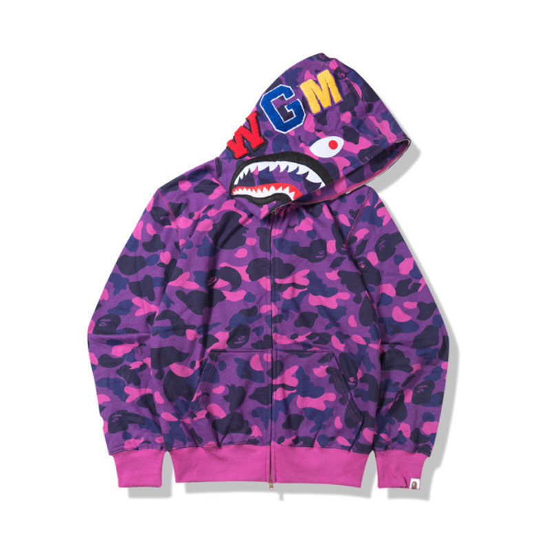 2025 [健康布] 3D デジタル印刷 Bape ブランド シャークヘッド スウェットシャツ メンズ カップル ジッパー カーディガン ベルト付き|undefined