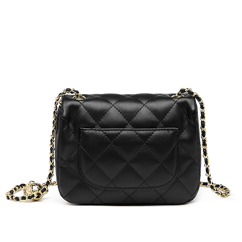 Genuine leather square chubby little golden ball 2024 new women's small fragrant style diamond grid chain single_voghion.com