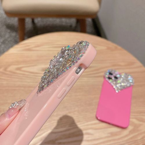 Suitable for Apple 15 mobile phone case silicone love rhinestone iPhone 14 promax protective cover female 13 all-inclusive premium