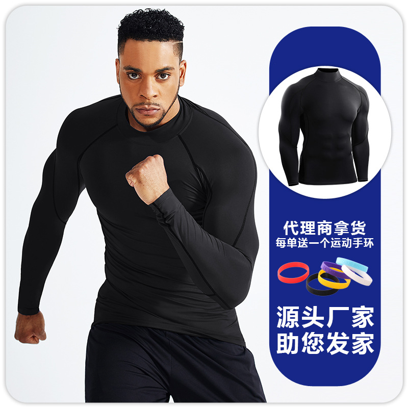 Playera de Compresión de Manga Larga para Hombre de Mezcla Sintética de Secado Rápido para Fitness