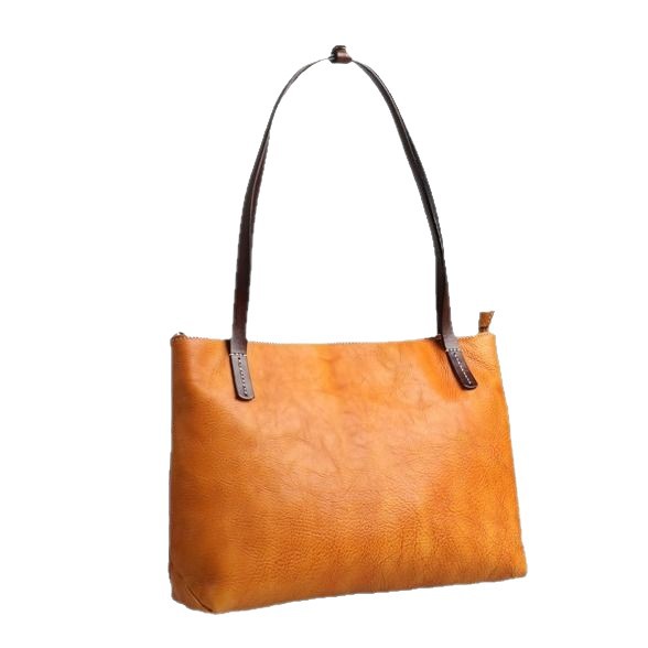 2025 New Genuine Leather Women's Handbag Horizontal Commuter Tote Bag Top Grain Cowhide Vegetable Tanned Leather Handmade Bag - Thumbnail 5