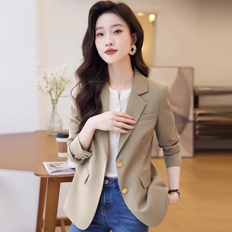 khaki suit coat women's thin style this year popular beautiful 2024 new Korean style elegant suit top