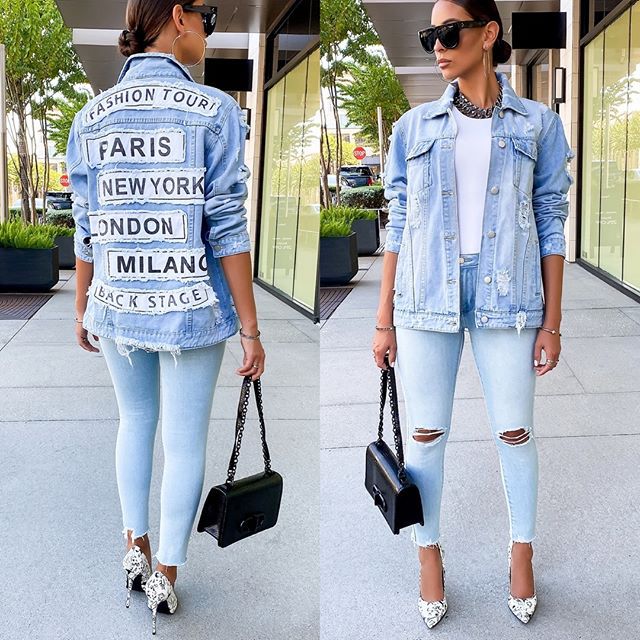 Letter Printed Loose Denim Jacket NSTH80323