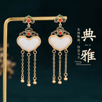 Travel? Attractions Stall Availability Chinese style Ancient Enamel technology Nephrite  Retro tassels Earrings Earrings