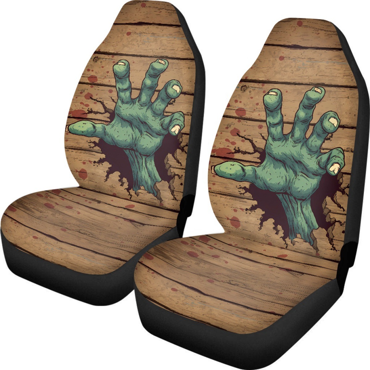 Cross-border Halloween-themed printed seat covers, featuring ghost and pumpkin designs, available for custom orders. Includes a set of two car seat protectors