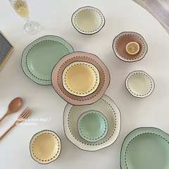 2Fins風奶油色漫畫陶瓷餐具套裝不規則米飯碗湯盤大湯碗家用盤子