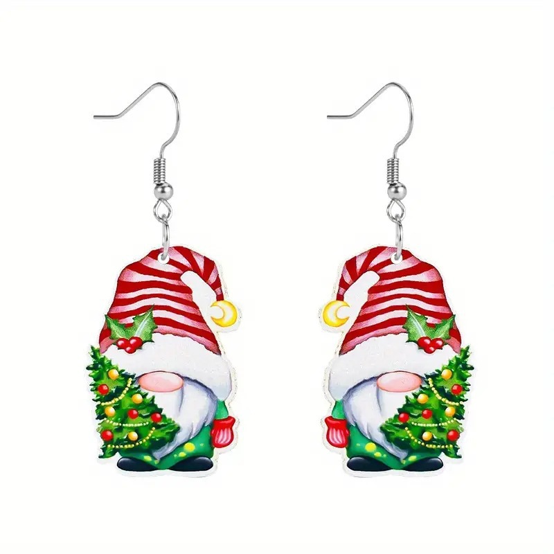 Orecchini pendenti natalizi con gnomo in acrilico per donna_voghion.com