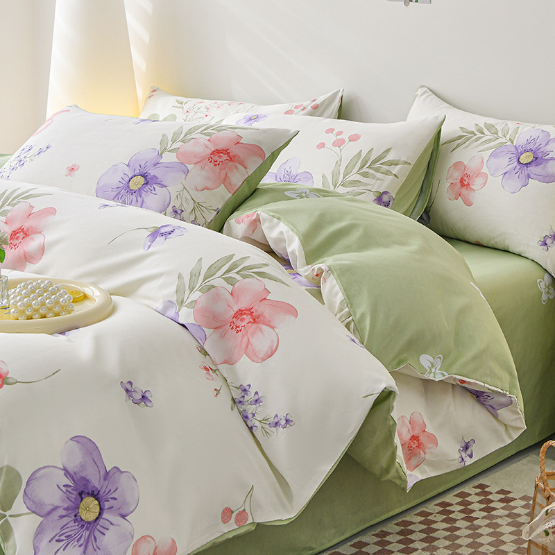 100 Cotton Class A Cotton Four-piece Set Cotton Encryption Twill Bed Sheet Bed Cover Air Jet Refreshing Reactive Printed Quilt Cover