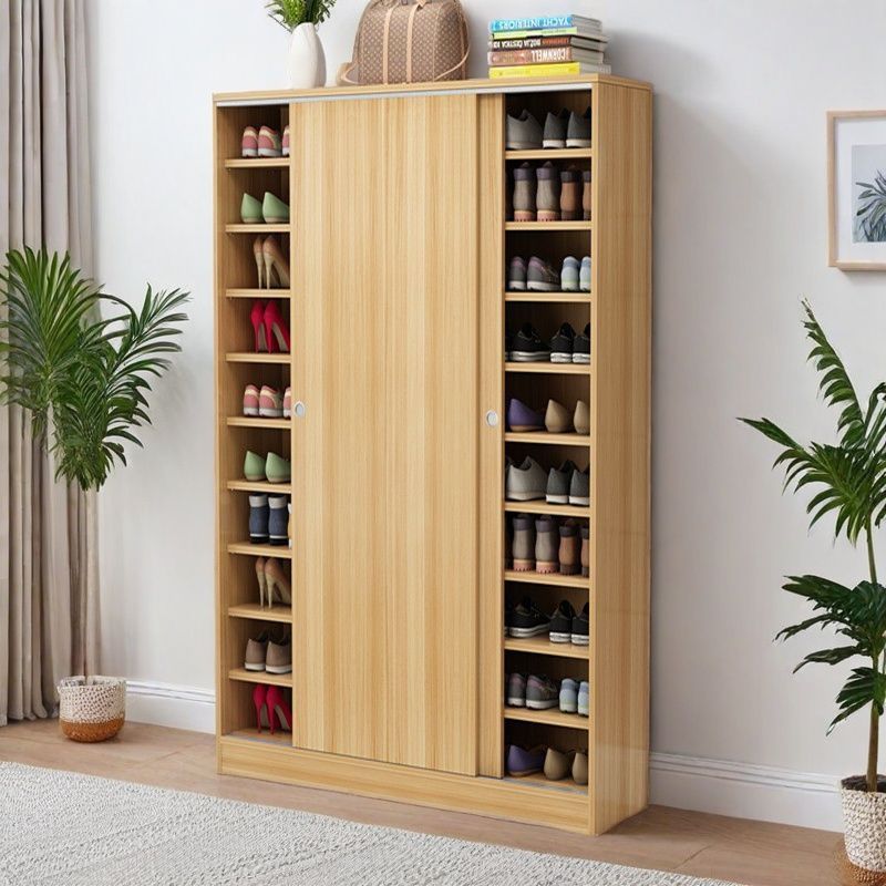 Simple Solid Wood Multi-Layer Entrance Shoe Cabinet for Home Entrance Space-Saving Sliding Door Dormitory Balcony Storage Large Capacity